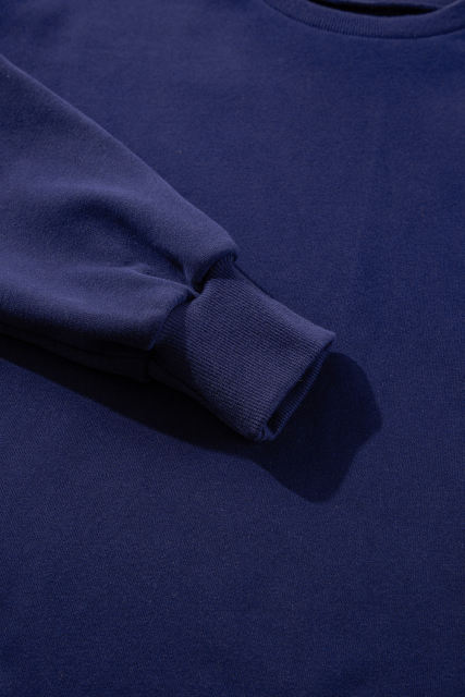 Navy Blue Solid Fleece Lined Drop Shoulder High Low Sweatshirt