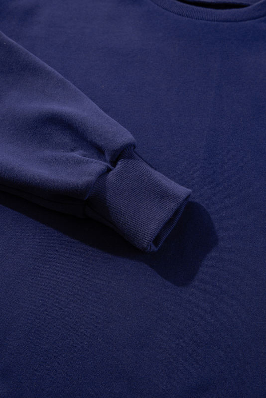 Navy Blue Solid Fleece Lined Drop Shoulder High Low Sweatshirt