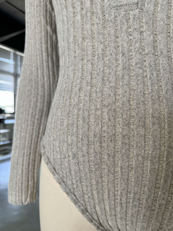 Khaki Ribbed Buttoned V Neck Long Sleeve Bodysuit
