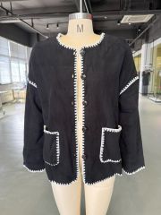 Black Contrast Loose Fit Buttoned Jacket with Pockets