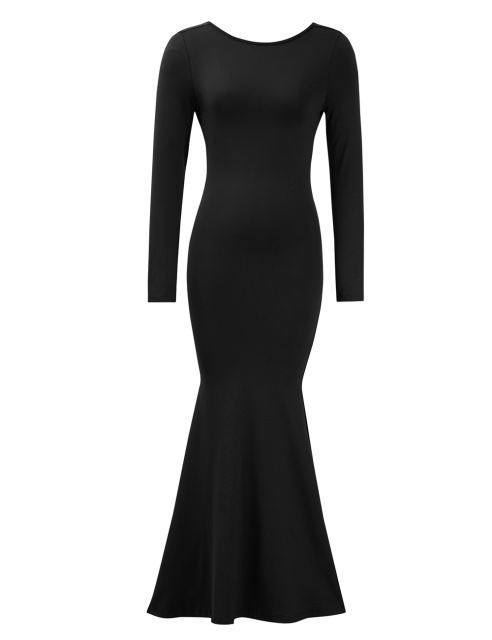 Black Ruched Detail Open Back Slim Fit Maxi Dress