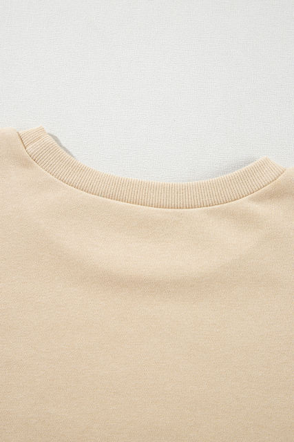 Parchment Solid O Neck High Low Hem Pullover Sweatshirt