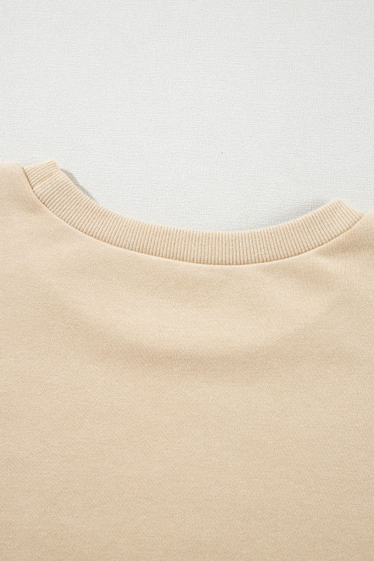 Parchment Solid O Neck High Low Hem Pullover Sweatshirt