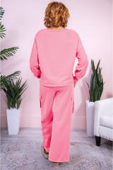 Sachet Pink Solid Color Patchwork Pullover Top and Cargo Pants Set