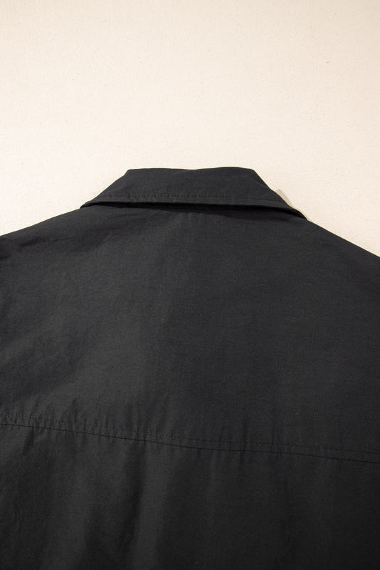 Black Flap Pockets Zip Up High Neck Vest