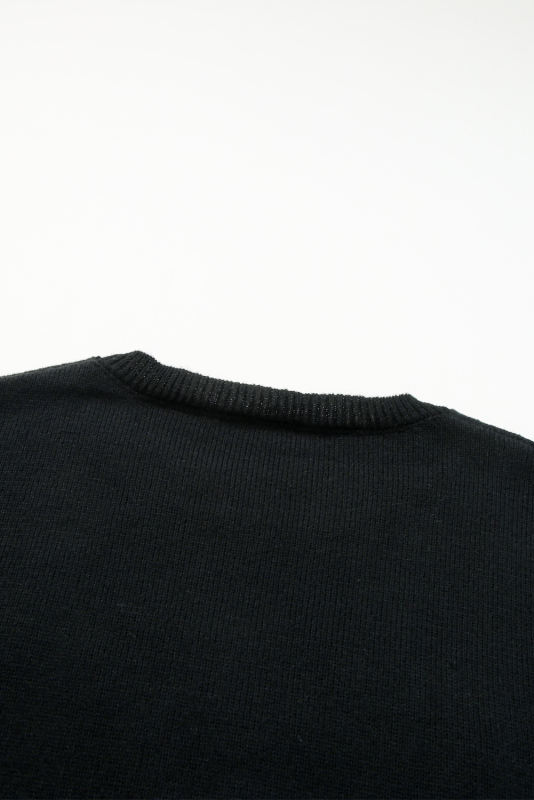 Black Holly Jolly Round Neck Casual Sweater