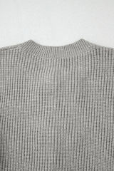 Philippine Gray Ribbed Knit Bow Front Buttoned Cardigan