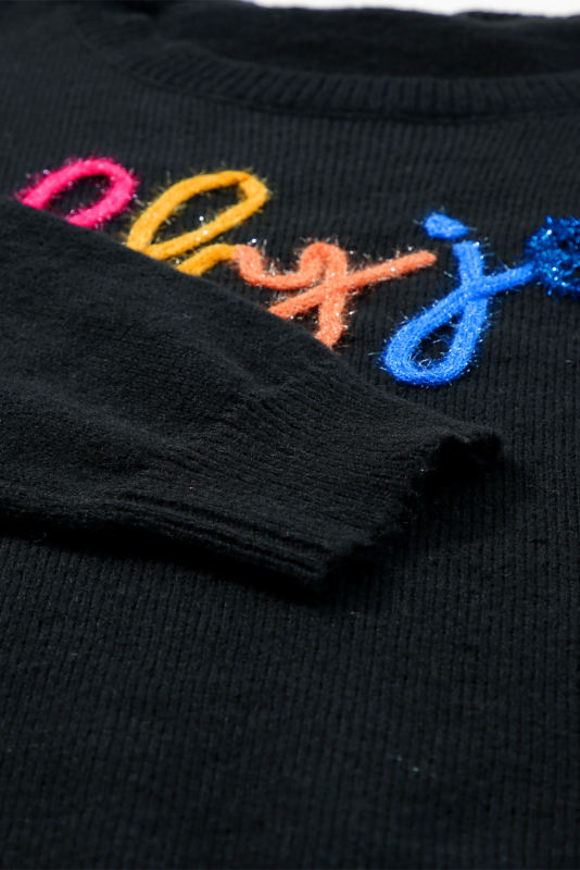 Black Holly Jolly Round Neck Casual Sweater