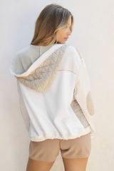 Beige Quilted Textured Patchwork Loose Fit Hooded Jacket