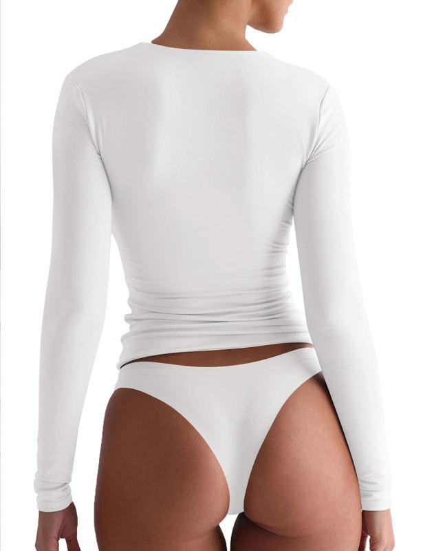 White Solid Zip Up Nylon Slim Long Sleeve Top