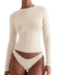 Apricot Solid Zip Up Nylon Slim Long Sleeve Top