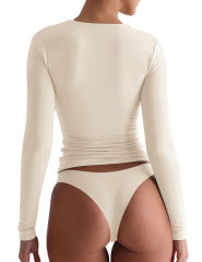 Apricot Solid Zip Up Nylon Slim Long Sleeve Top