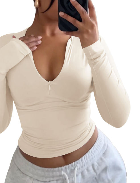 Apricot Solid Zip Up Nylon Slim Long Sleeve Top