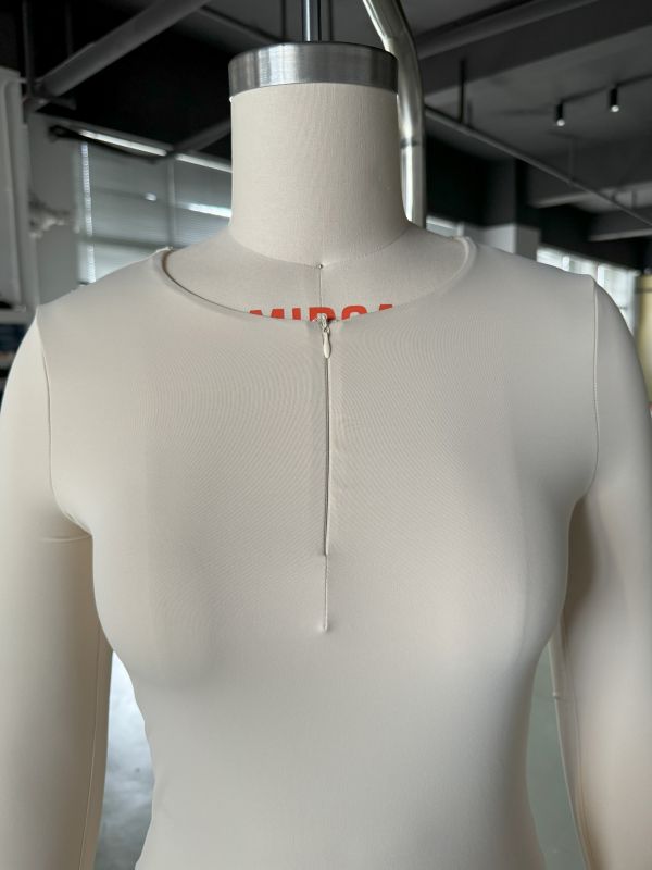 Apricot Solid Zip Up Nylon Slim Long Sleeve Top