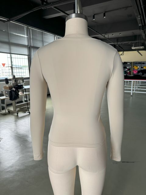 Apricot Solid Zip Up Nylon Slim Long Sleeve Top