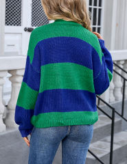 Blue Colorblock Knitted Open Front Short Cardigan