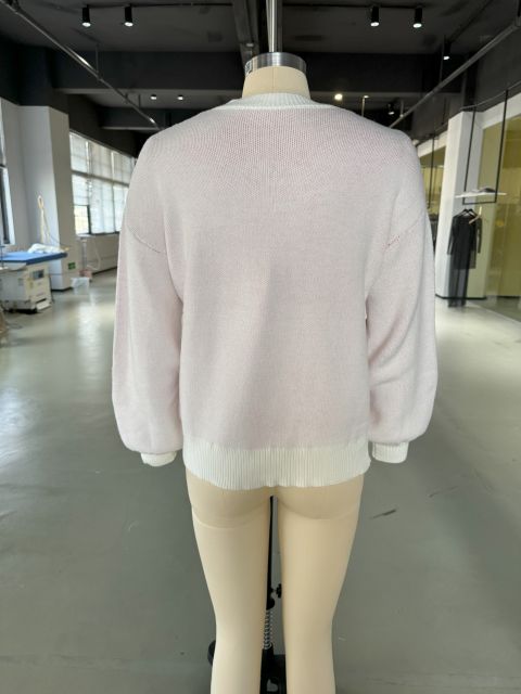 White Bowknot Print Drop Shoulder Knit Sweater