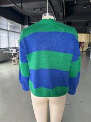 Blue Colorblock Knitted Open Front Short Cardigan