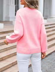 Pink Bowknot Print Drop Shoulder Knit Sweater