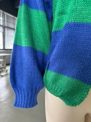 Blue Colorblock Knitted Open Front Short Cardigan