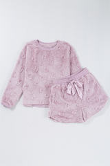 Lavendula Textured Leopard Fleece Loose Two Piece Lounge Set