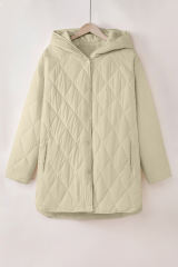 Beige Quilted Snap Button Hooded Coat