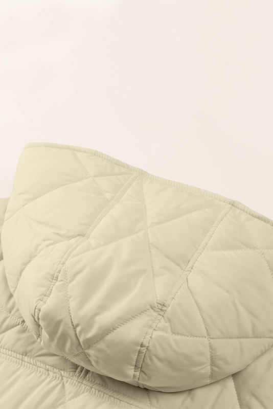 Beige Quilted Snap Button Hooded Coat