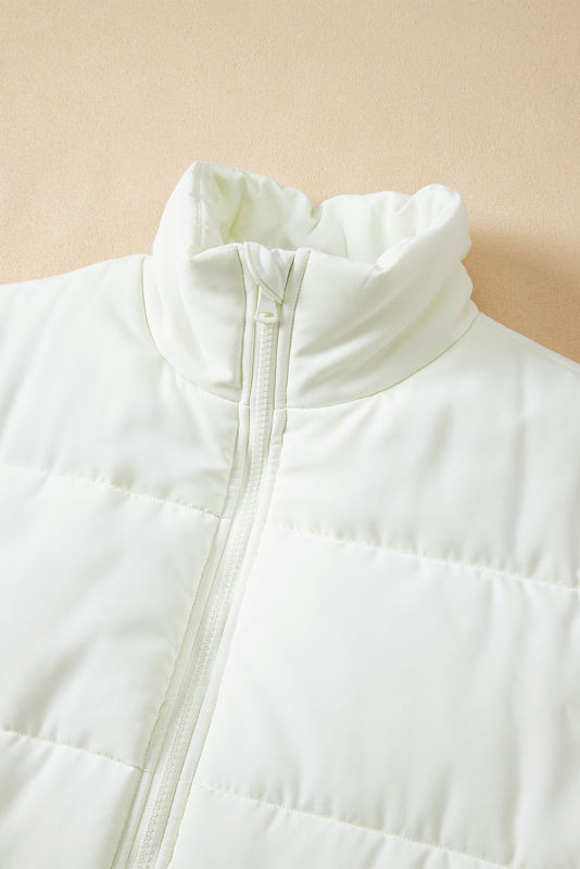 Beige Zipper Stand Neck Oversized Puffer Vest