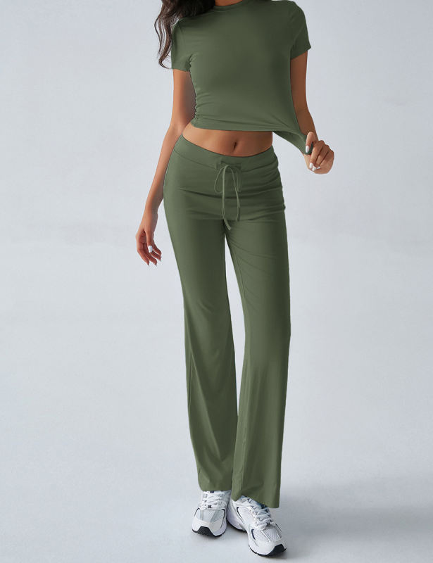 Army Green Short Sleeve Top and Drawstring Pant Lounge Set