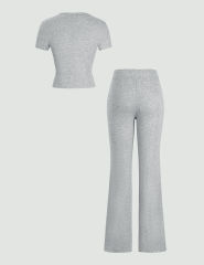 Gray Short Sleeve Top and Drawstring Pant Lounge Set