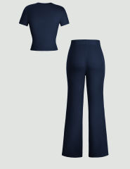 Navy Blue Short Sleeve Top and Drawstring Pant Lounge Set