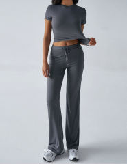 Dark Gray Short Sleeve Top and Drawstring Pant Lounge Set