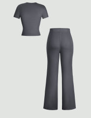 Dark Gray Short Sleeve Top and Drawstring Pant Lounge Set