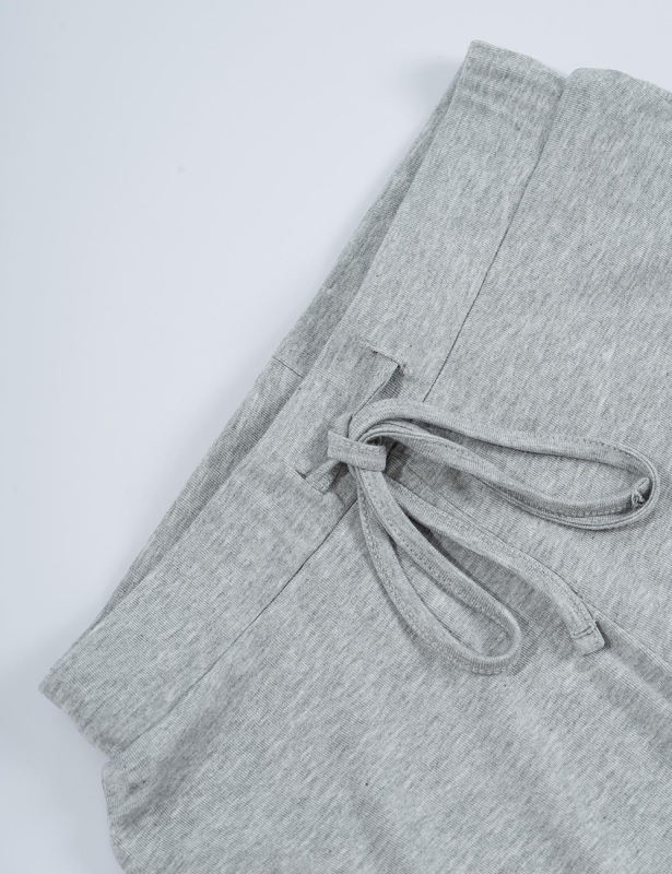 Gray Short Sleeve Top and Drawstring Pant Lounge Set