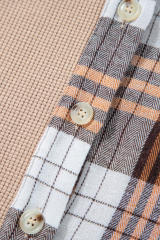 Khaki Thermal Knit Plaid Patchwork Shacket