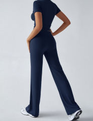 Navy Blue Short Sleeve Top and Drawstring Pant Lounge Set