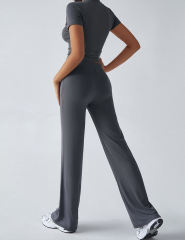 Dark Gray Short Sleeve Top and Drawstring Pant Lounge Set