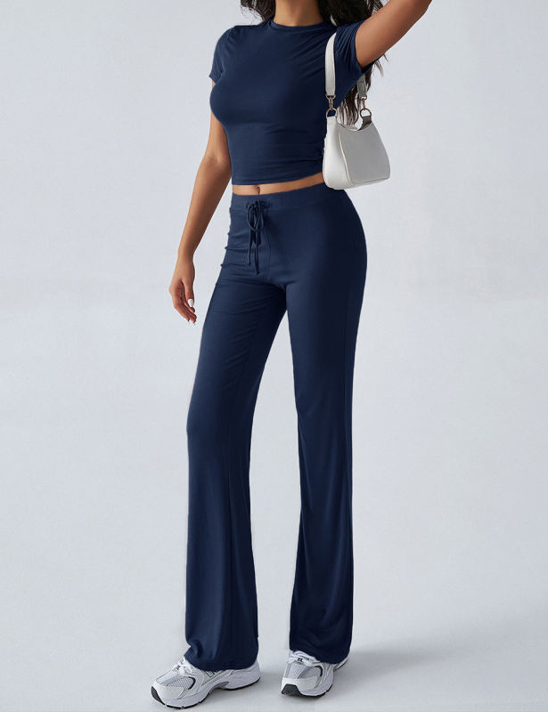 Navy Blue Short Sleeve Top and Drawstring Pant Lounge Set