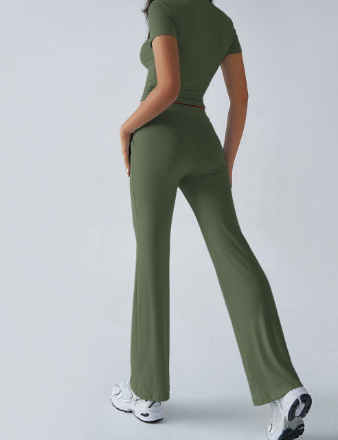 Army Green Short Sleeve Top and Drawstring Pant Lounge Set