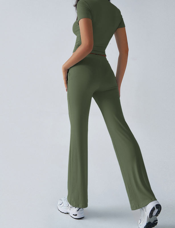 Army Green Short Sleeve Top and Drawstring Pant Lounge Set