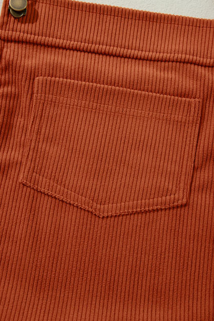 Cinnamon Solid Front Pockets Sleeveless Corduroy Overall Dress
