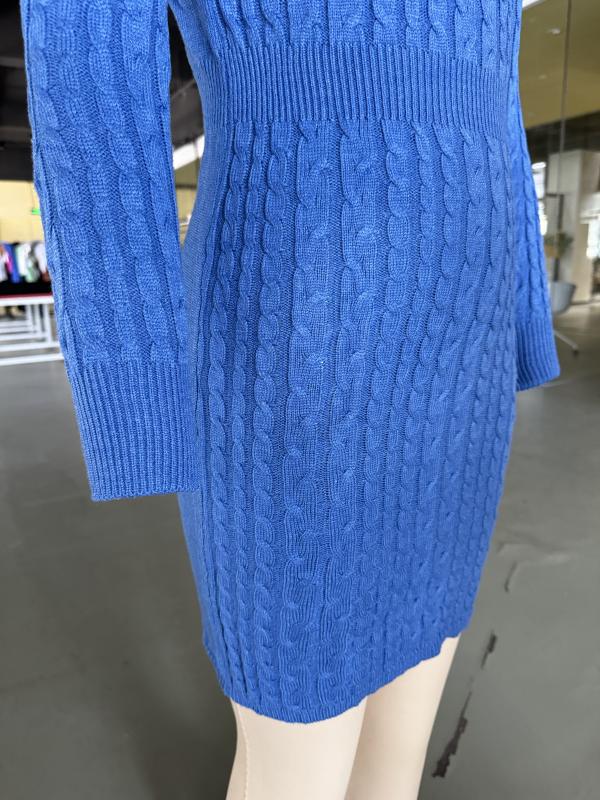 Blue Cut-out Crewneck Cable Knit Bodyson Sweater Dress