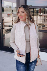 Pink Fleece Lined Quilted Vest Jacket