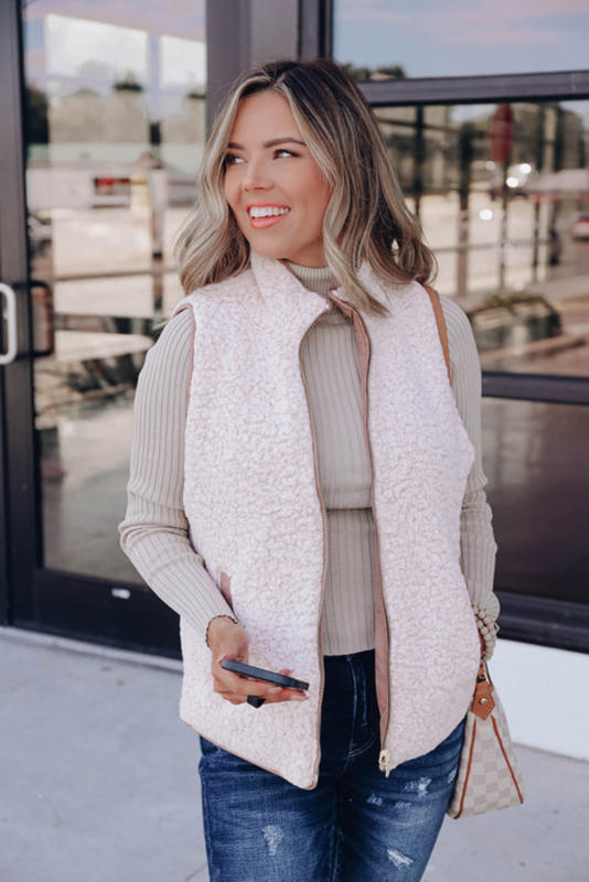 Pink Fleece Lined Quilted Vest Jacket