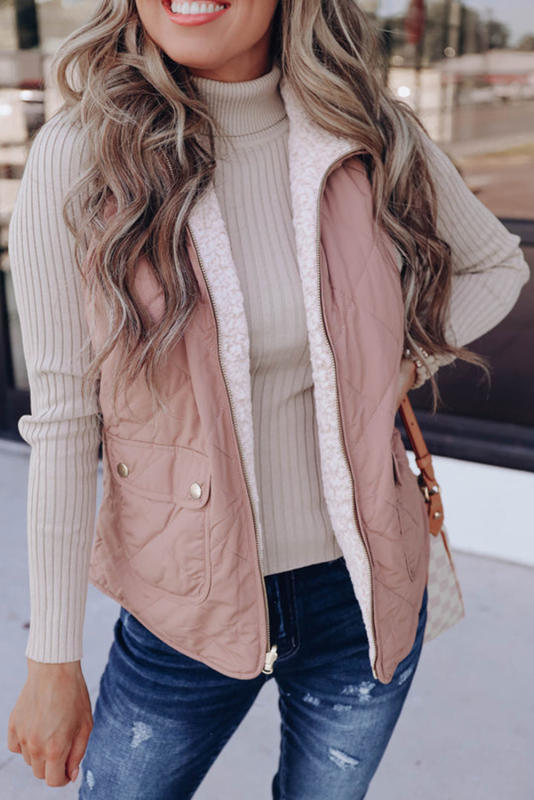 Pink Fleece Lined Quilted Vest Jacket