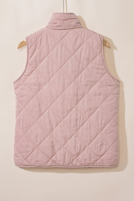 Pink Fleece Lined Quilted Vest Jacket