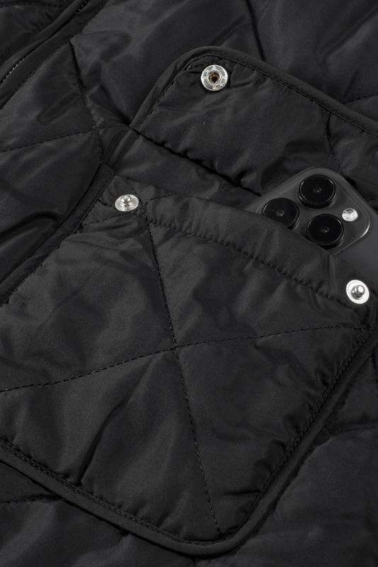 Black Fleece Lined Quilted Zip up Vest Coat
