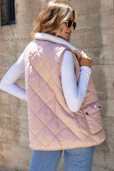Pink Fleece Lined Quilted Vest Jacket