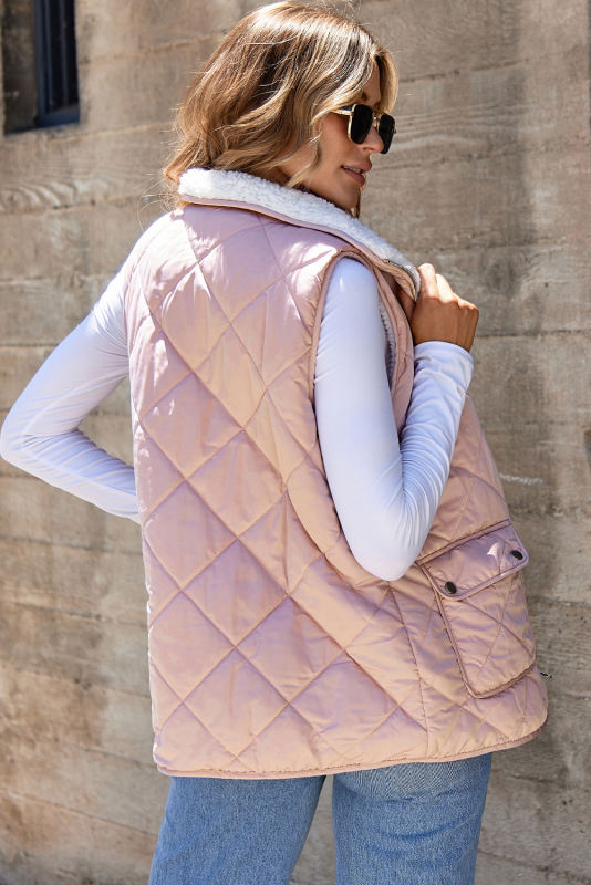 Pink Fleece Lined Quilted Vest Jacket