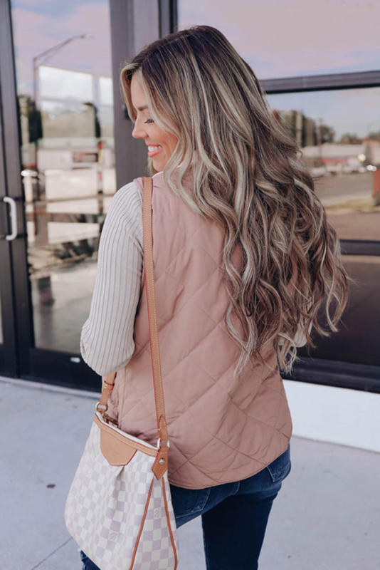 Pink Fleece Lined Quilted Vest Jacket